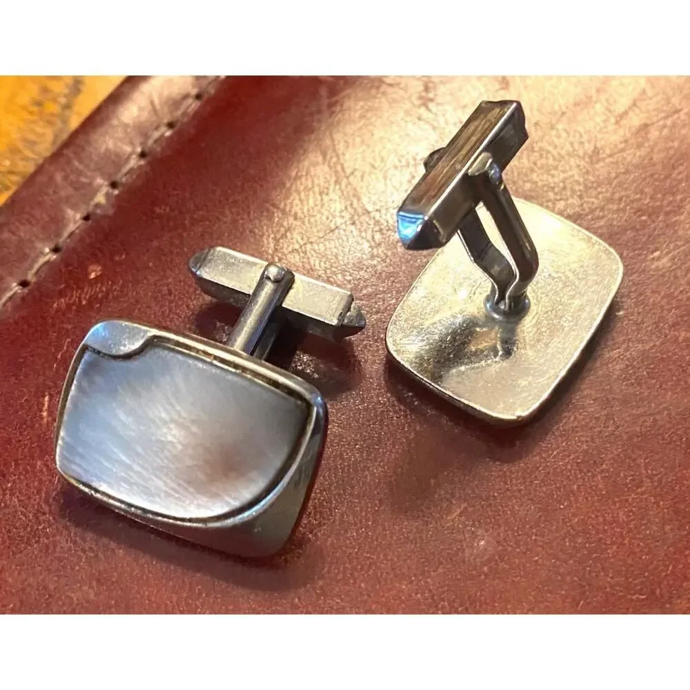VTG Silver Tone Cufflinks with Mother of Pearl Insets